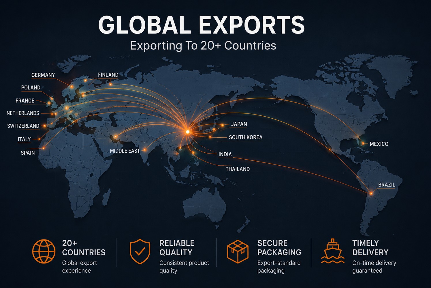 World map of silicon metal export destinations